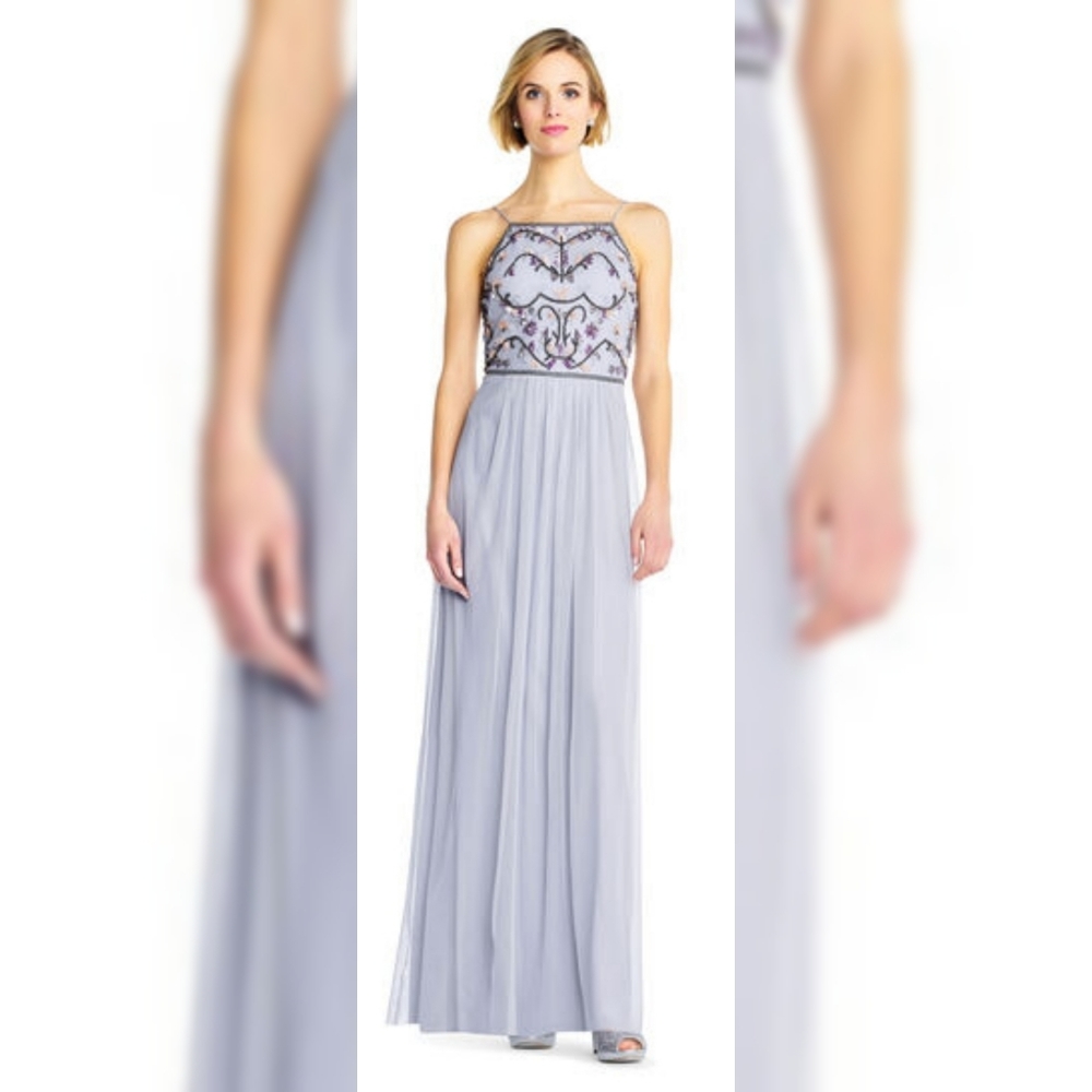 NWT Adrianna Papell PALE PERIWINKLE beaded dress